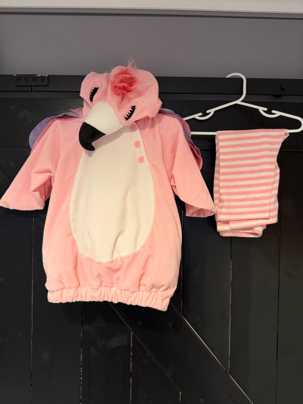 Pink Flamingo Kids Costume Hoodie with Striped Leggings
